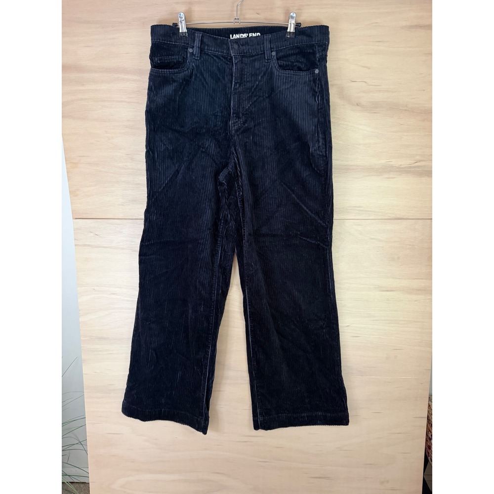 Lands End Womens Navy Blue Corduroy Wide Leg Pants High Rise Stretch Size 14
